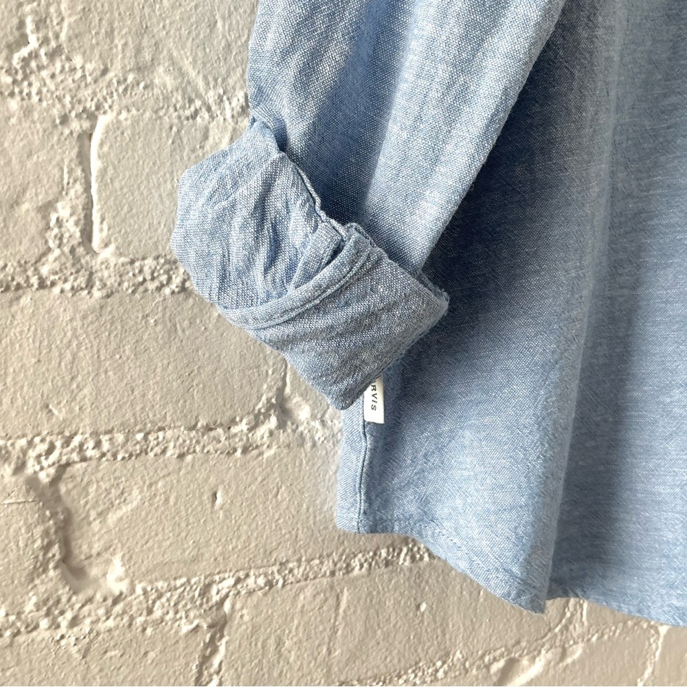 Orvis Womens Linen Blend Button Up Relaxed Fit Blue Tunic Top Coastal Preppy L - Picture 10 of 16